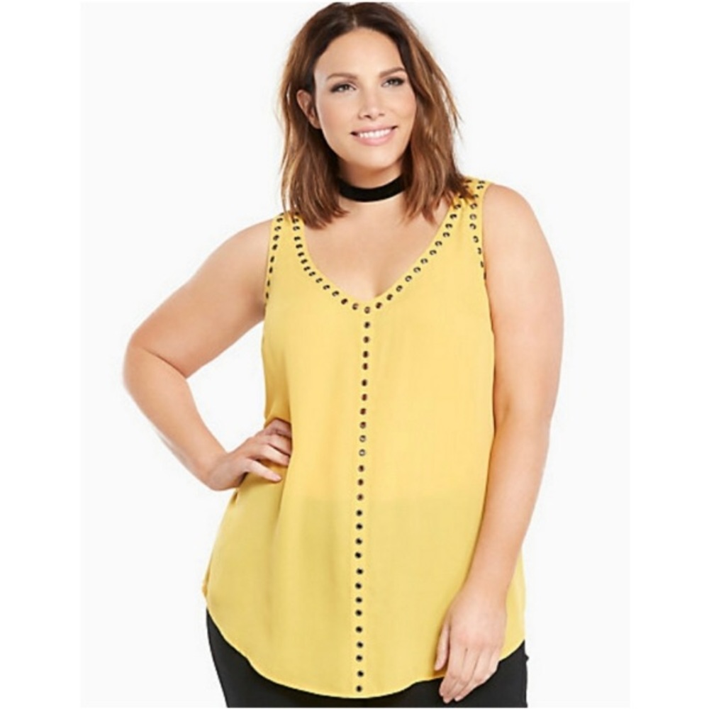 Torrid 00 Grommet detailed yellow sleeveless top